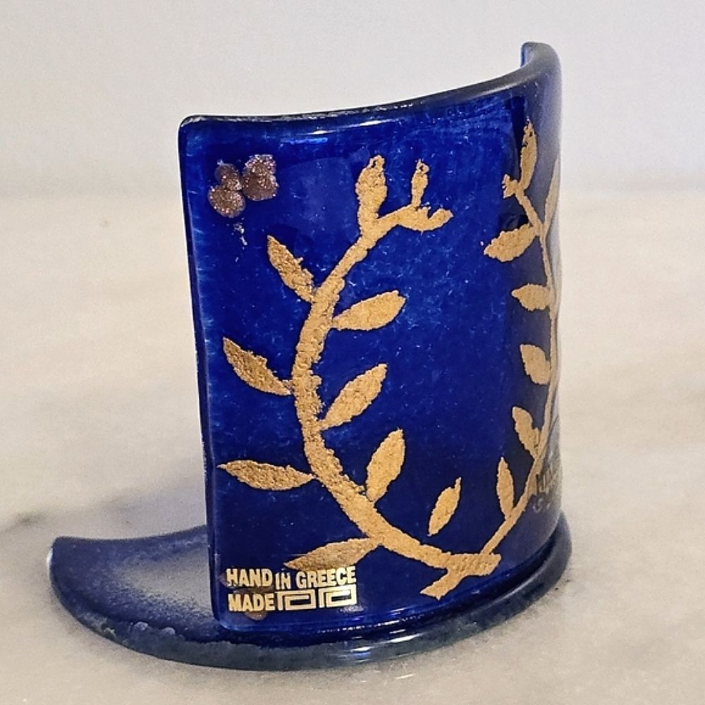 Mixaha Fused Glass Artistic Handmade Cobalt blue Candle Holder Greece